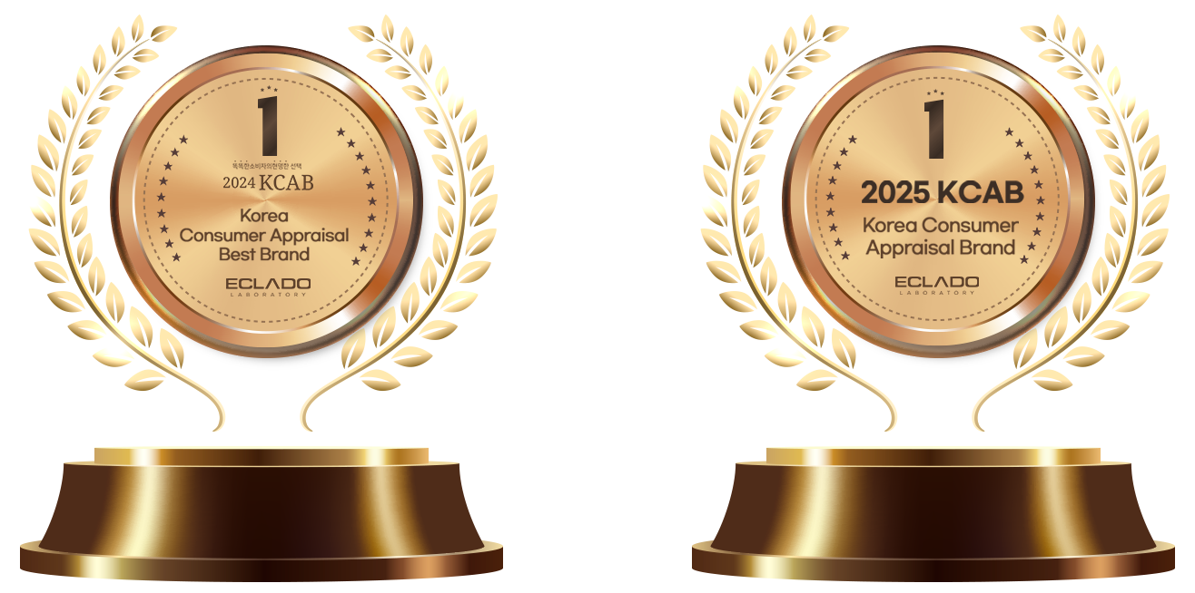 2024 and 2025 KCAB Korea Consumer Appraisal Brand award trophies